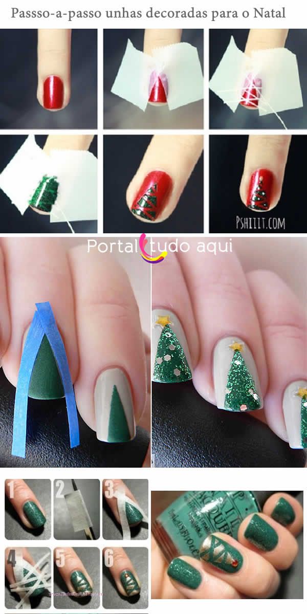 Como fazer unha decorada para o natal passo a passo em casa fácil!